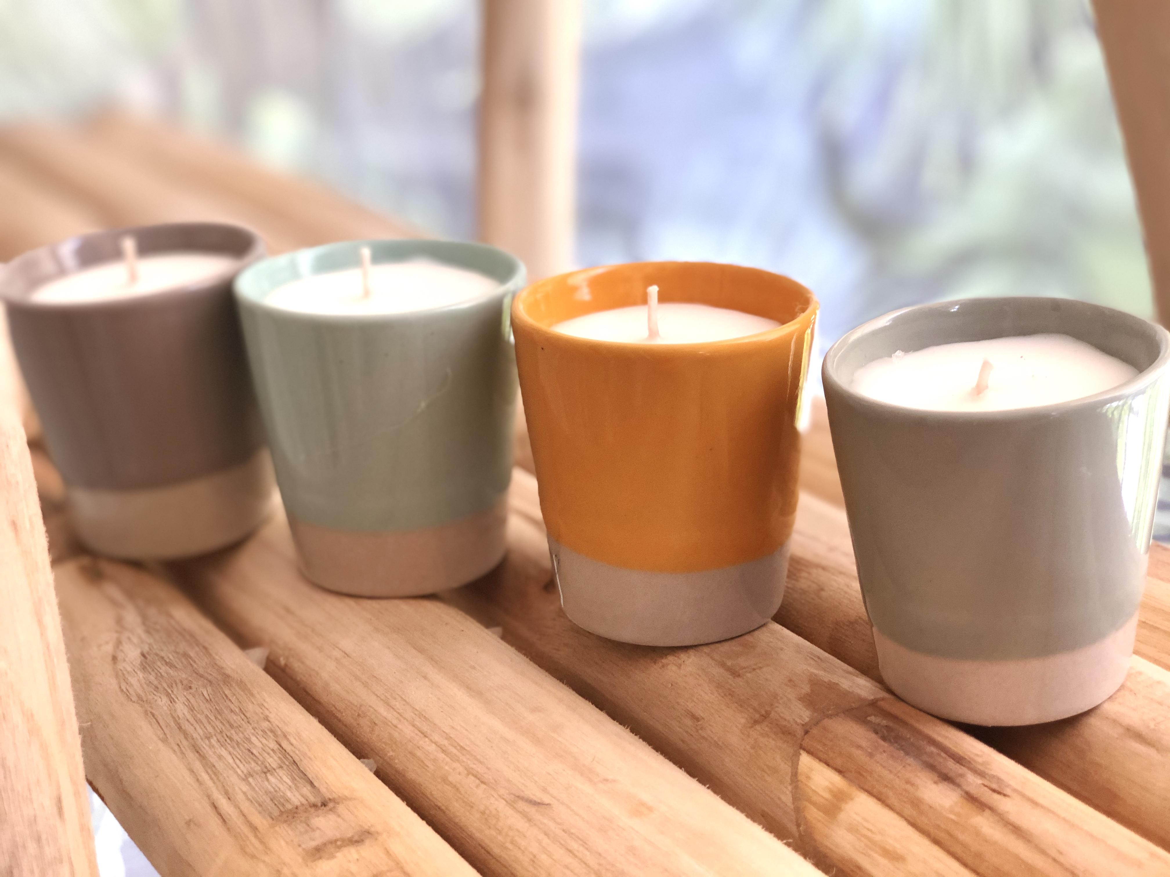 Candle Ceramic Pottery Pastels SMALL, set of 4 